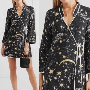 RIXO Black and Gold Celestial Wrap Mini Dress
